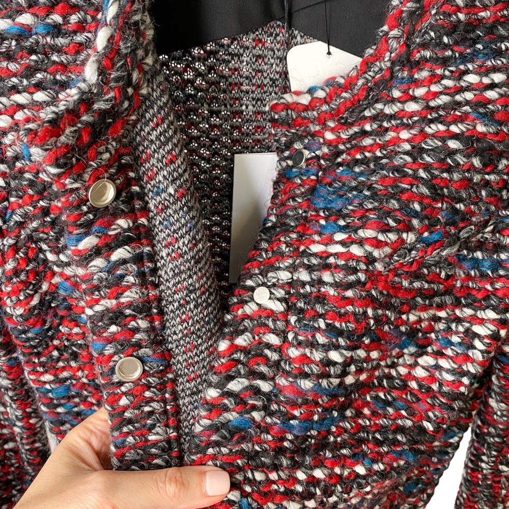 NWT IRO Carene Tweed Jacket Knit Knotted Boucle Red Black Wool Blend Size 40/L - Picture 11 of 14